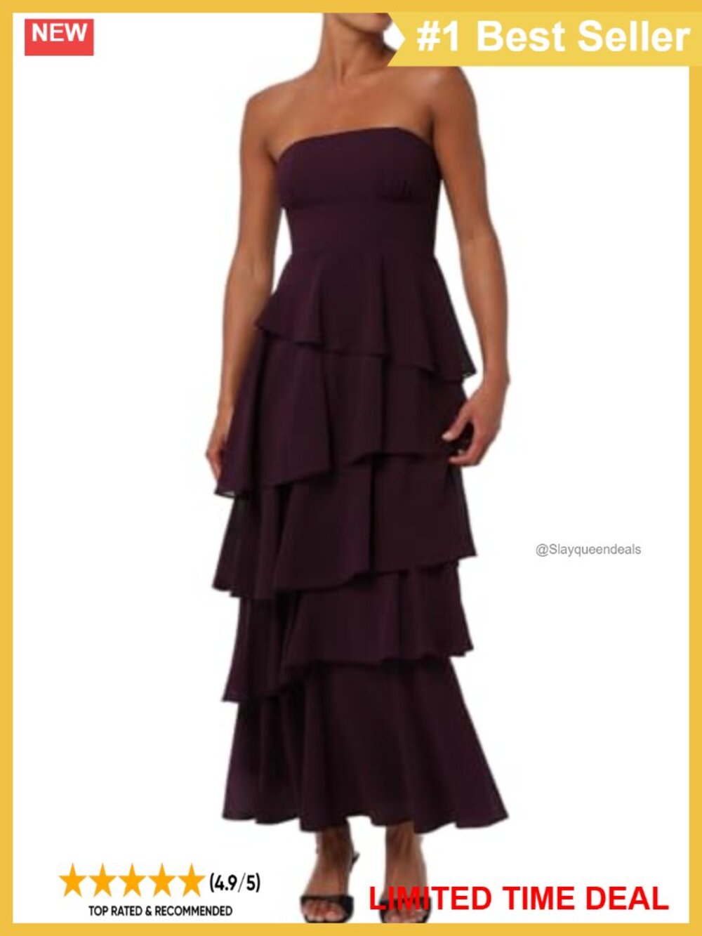 Strapless Tiered Ruffle Midi Dress Chiffon Smocked Back